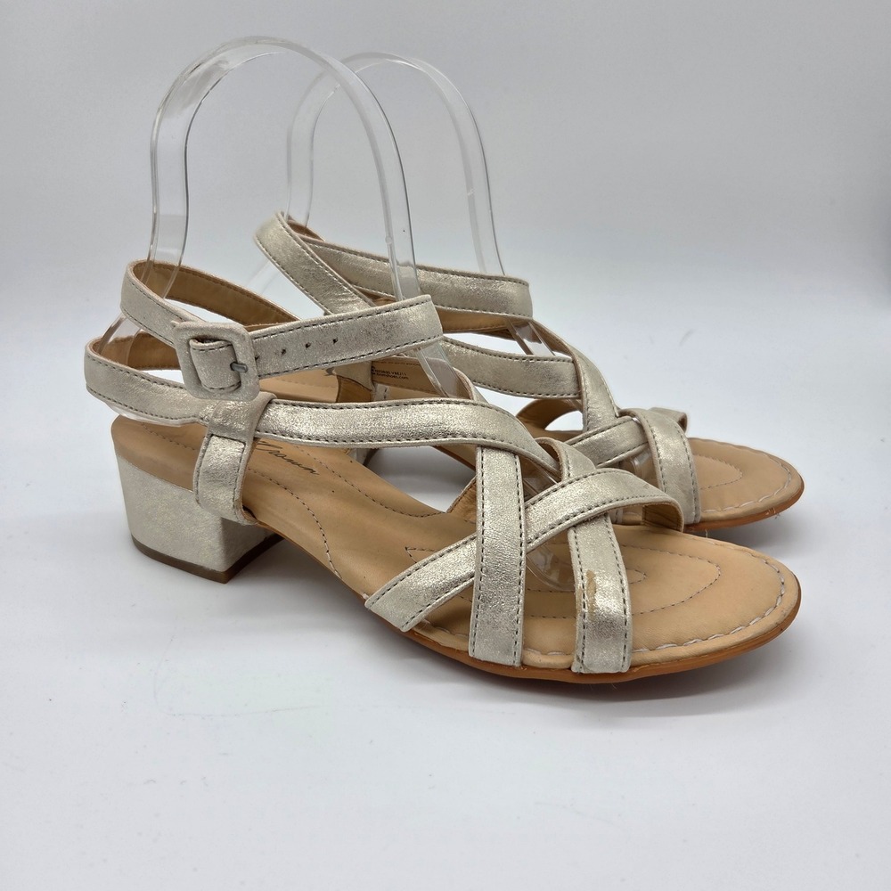Born Crown Strappy Sandals Womens 7 Gold Metallic Block Heel N22830